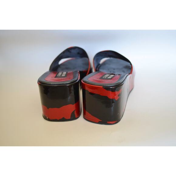 Stuart Weitzman Y2K Red and Black Pattern Wedge Slide - Picture 5 of 9